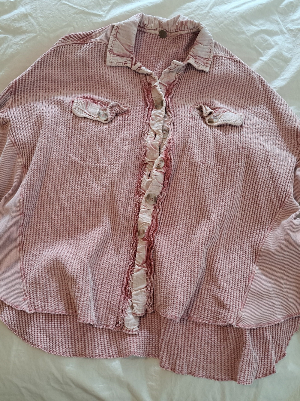 Free People One Scout Oversized Shacket Pink Waffle-Knit Women's Top 100% Cotton
